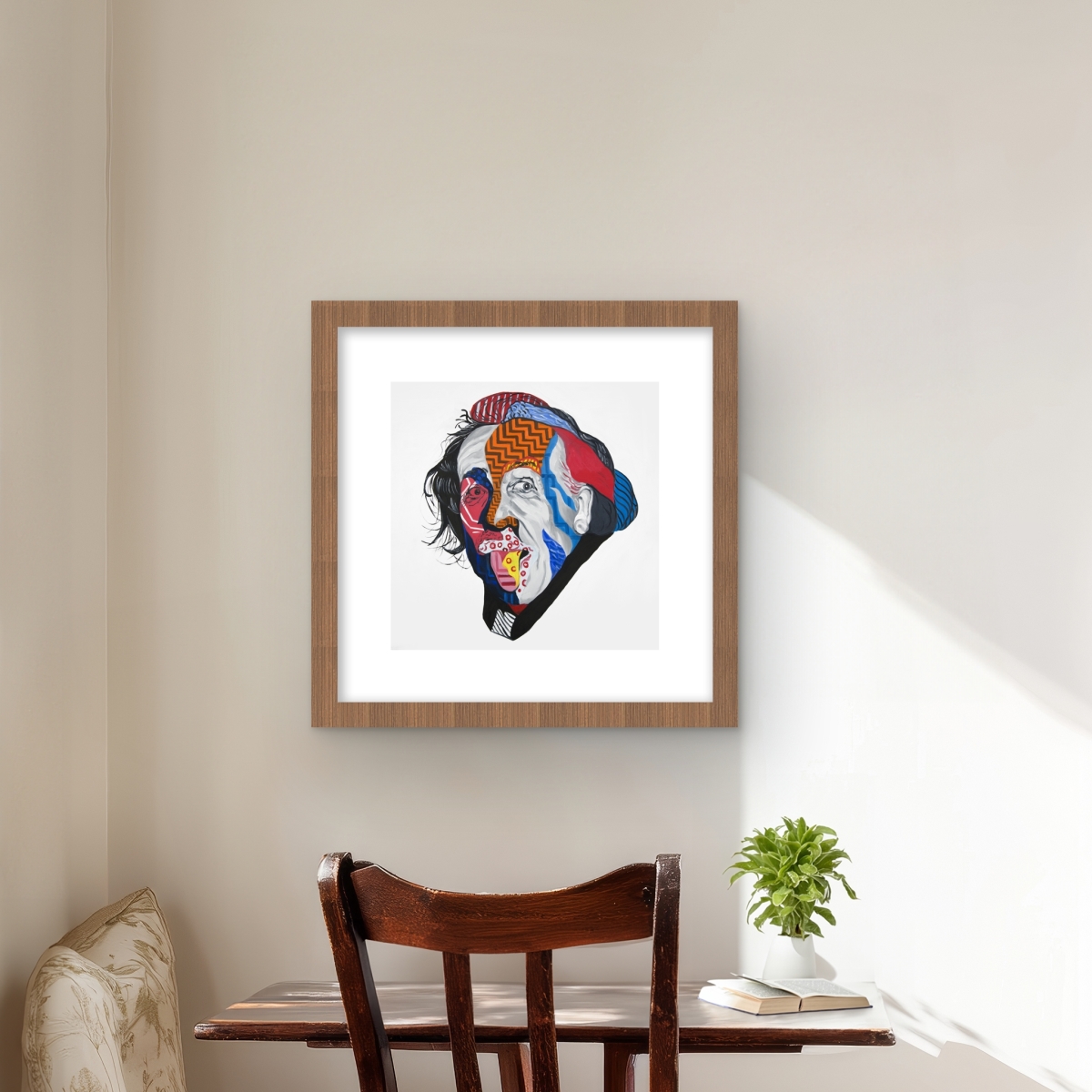 C1FM16168TD906 16 x 16 in. Abstract Albert Einstein - Red Pattern Framed Matted Print
