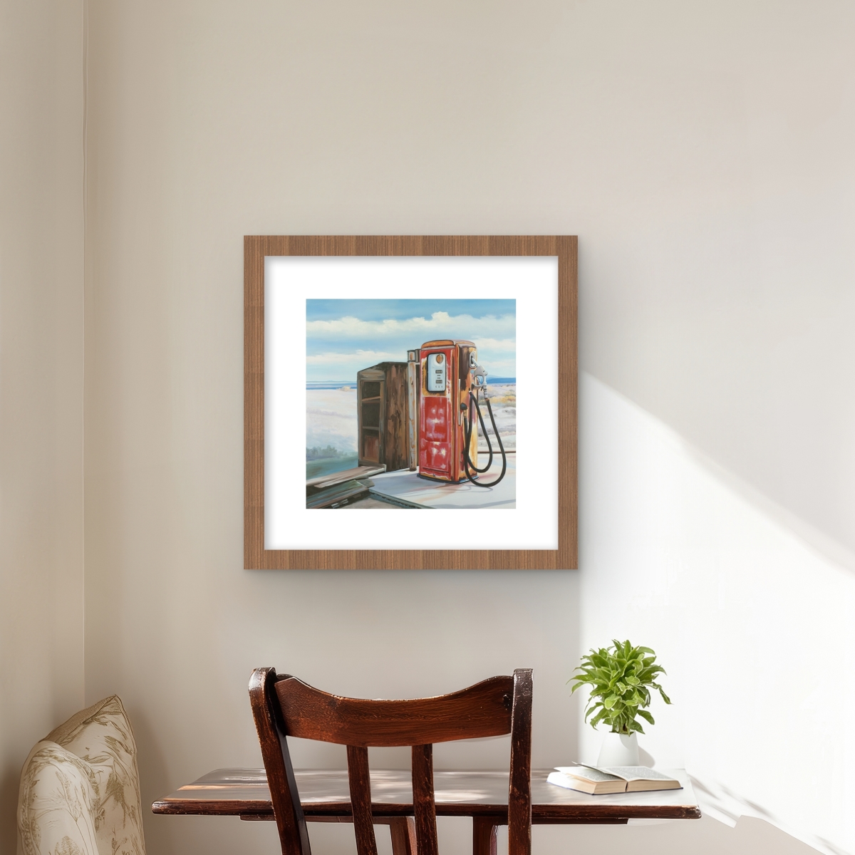 C1FM1616NUX00G 16 x 16 in. Old Gas Pump Still Life Print - Red Framed Home Decor