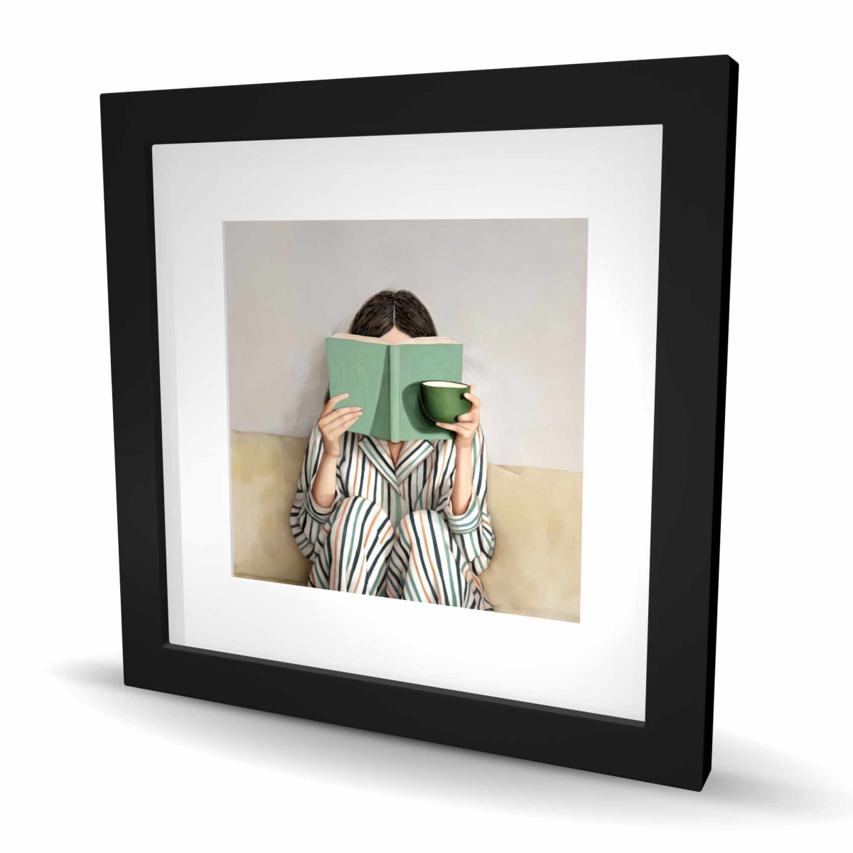 C1FM1616O4183C 16 x 16 in. Calmly Reading - Figurative White Framed Matted Print Decor