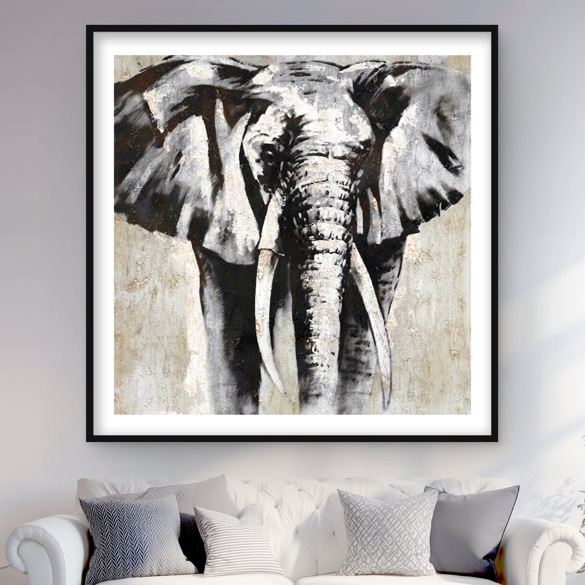 C1FM4848QPEHA7 48 x 48 in. Grayscale Elephant - Framed Matted Print for Home Decor