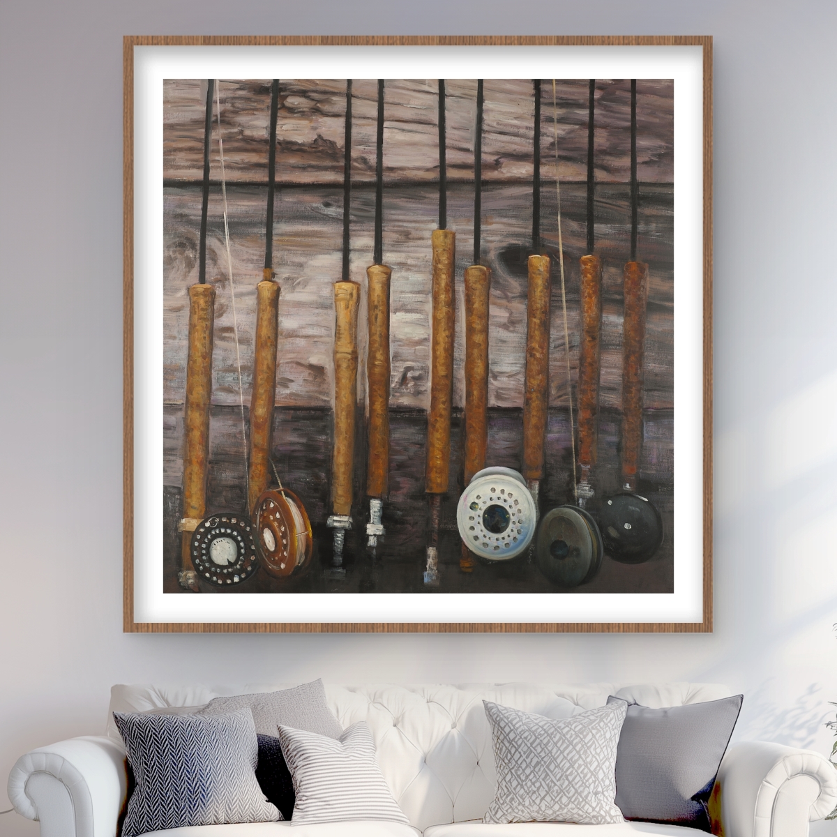 C1FM484809KJA9 48 x 48 in. Fishing Rods on Wood - Man Cave Framed Print for Home Decor