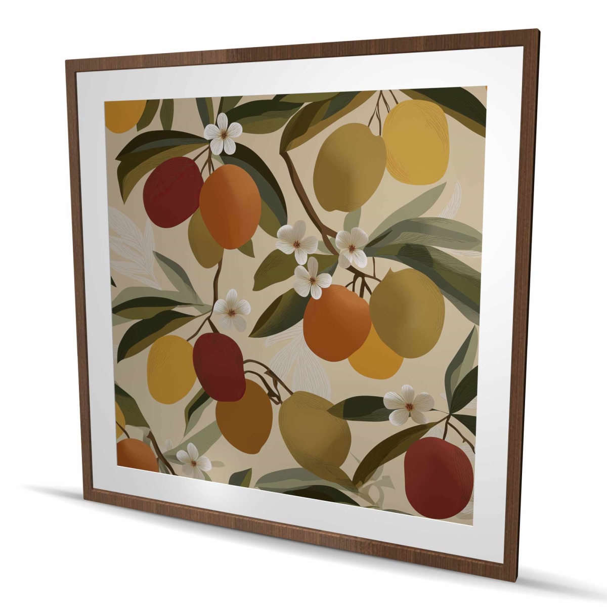 C1FM48480KYSQ5 48 x 48 in. Blooming Branches - Floral Orange Framed Matted Print Decor