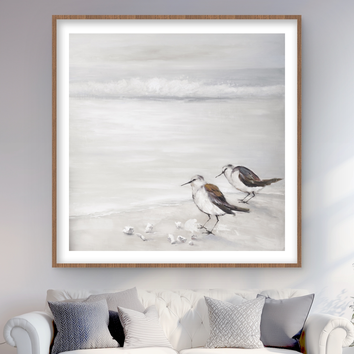 C1FM4848PDVP6U 48 x 48 in. Two Sandpipers Birds Print - Framed Matted Bathroom Decor