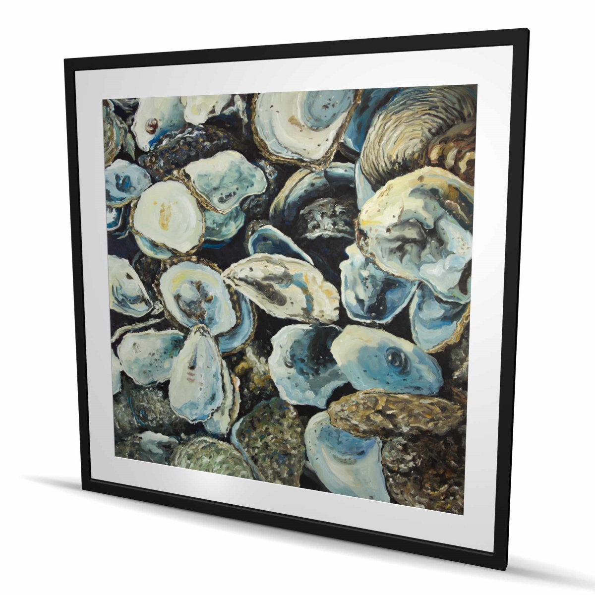 C1FM4848XQF3NT 48 x 48 in. Oyster Shells Coastal Framed Matted Print for Home Decor