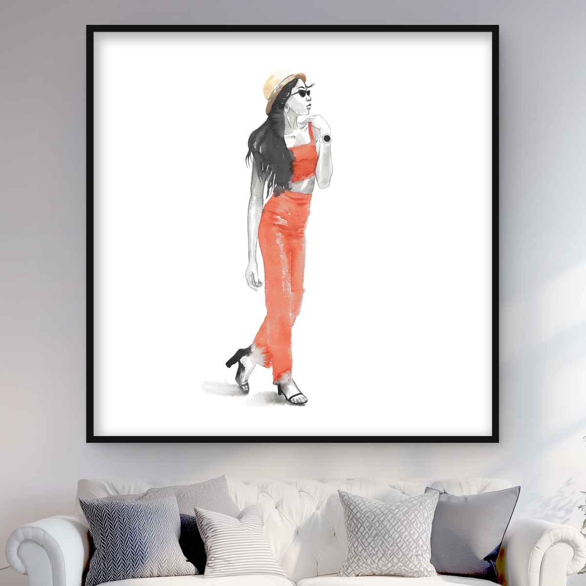 C1FM4848SCEQHB 48 x 48 in. Strike the Pose - Red Framed Matted Print for Home Decor