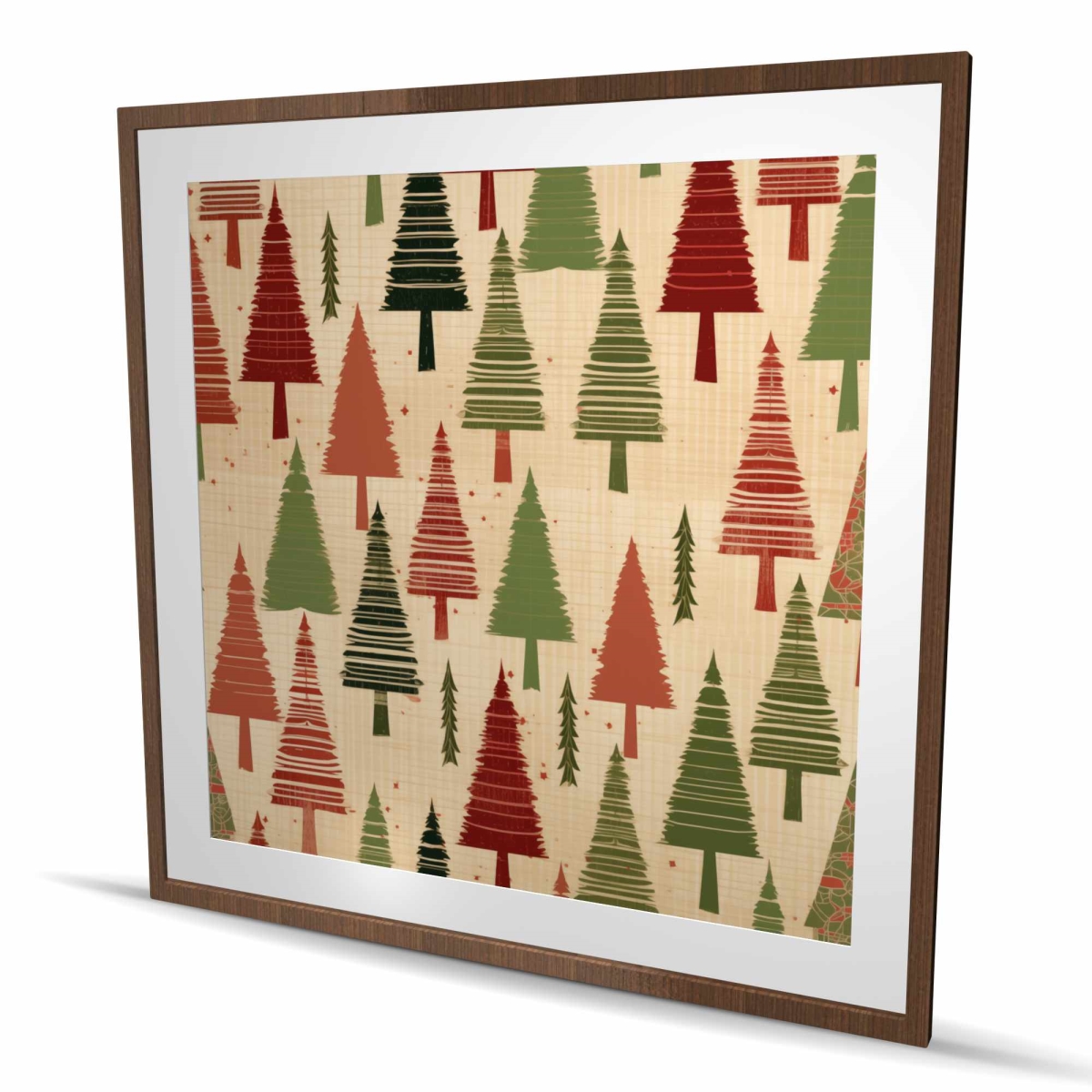 C1FM4848SJRWGC 48 x 48 in. Christmas Tree Pattern - Green Framed Matted Print Decor