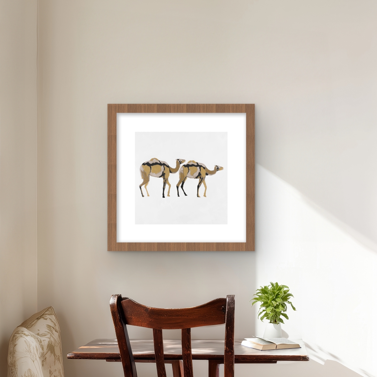 C1FM161653PMHL 16 x 16 in. Two Abstract Dromedars - Framed Matted Print - Home Decor