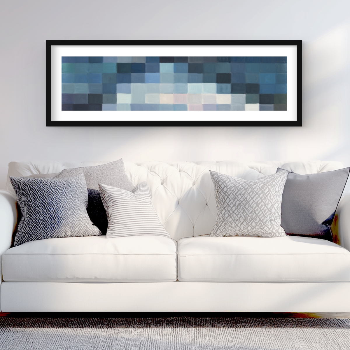 C1FM1648EEVNQ2 16 x 48 in. Pixelated Mountainous Landscape - Blue Office Framed Print