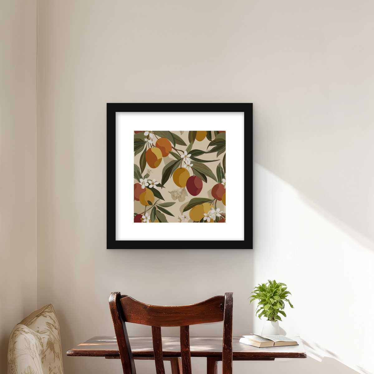 C1FM16164J4QPC 16 x 16 in. Hanging Fruits - Floral Orange Framed Matted Print for Decor