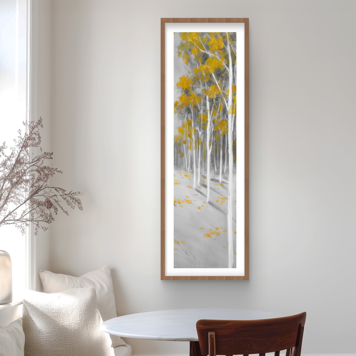 C1FM1648KJO8OC 16 x 48 in. Yellow Birch Forest - Framed Matted Print for Home Decor