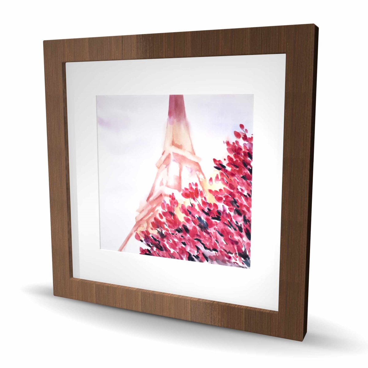 C1FM1616BI86V1 16 x 16 in. Pink Eiffel Tower - Romantic Framed Matted Print for Decor