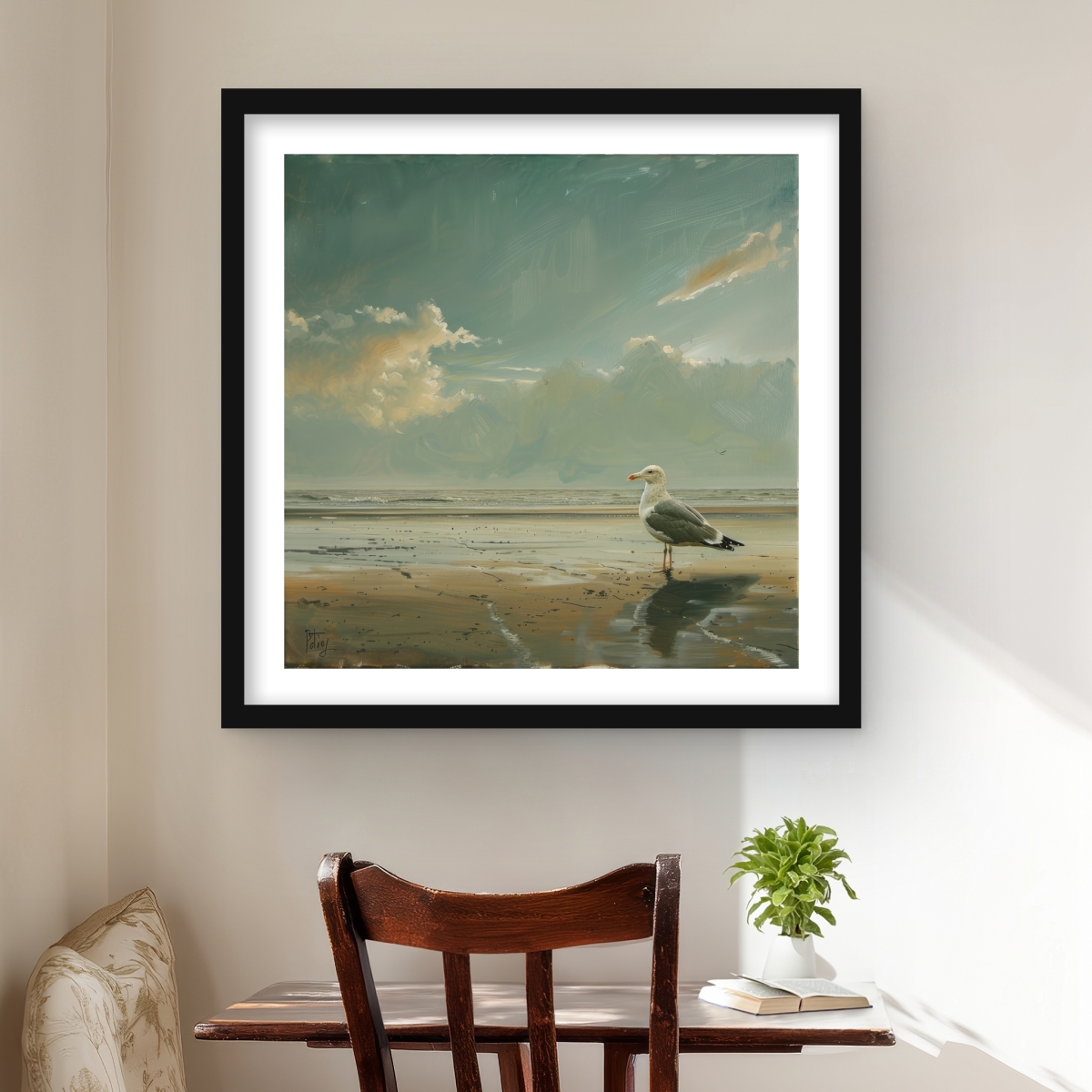 C1FM2424THPRN4 24 x 24 in. Relaxed Seagull - Turquoise Framed Matted Print - Home Decor
