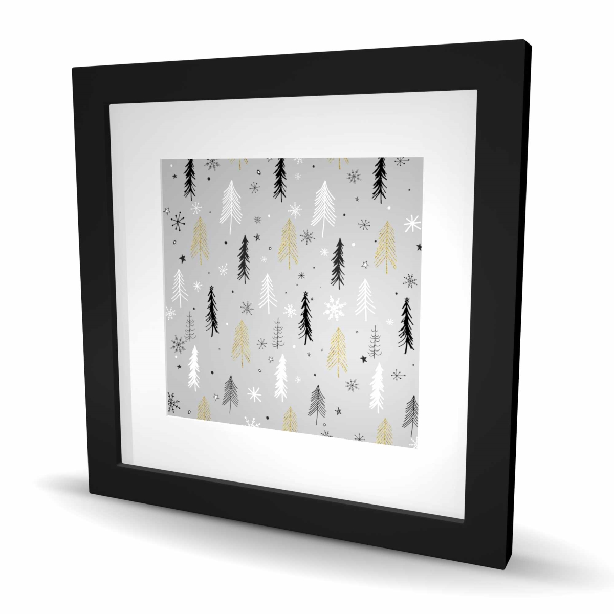 C1FM1616HYC950 16 x 16 in. Christmas Tree Pattern - Gray Patterns Framed Matted Print