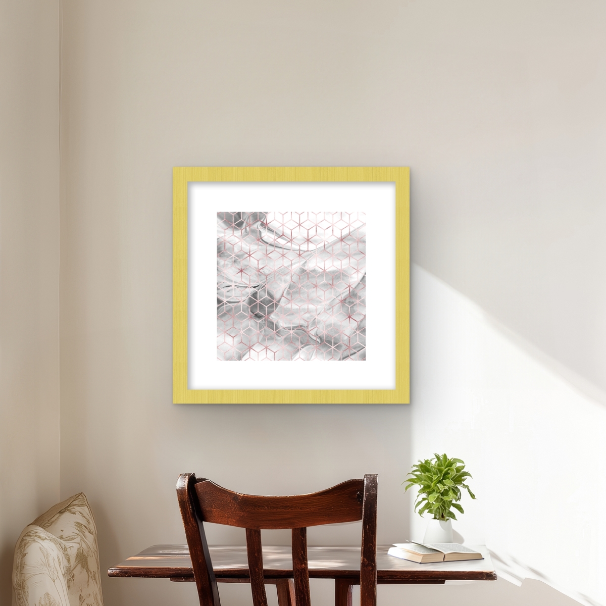 C1FM1616ODX90S 16 x 16 in. Symmetry - Gray Pattern Framed Matted Print for Home Decor