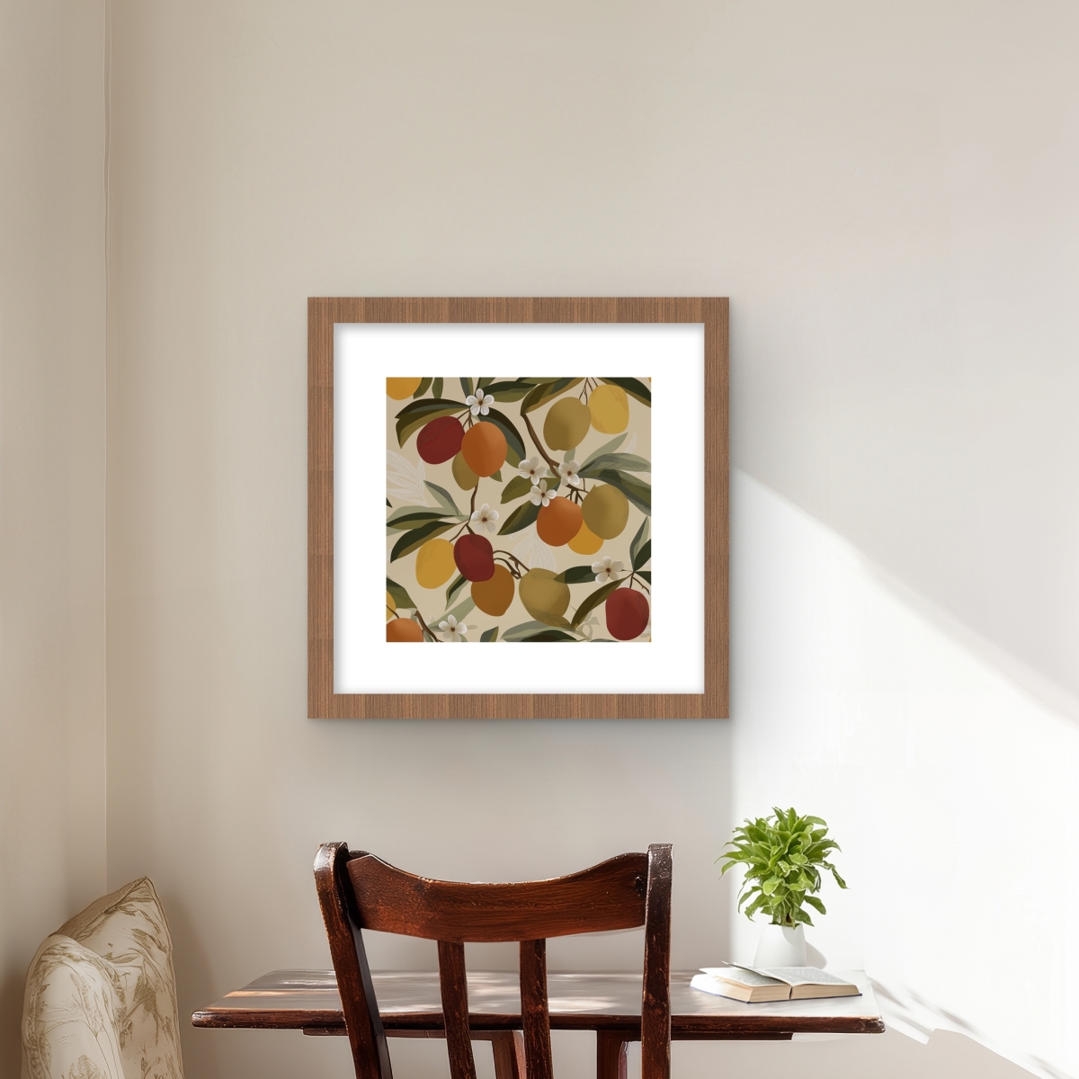C1FM1616L2JT2K 16 x 16 in. Blooming Branches - Orange Floral Botanical Framed Print