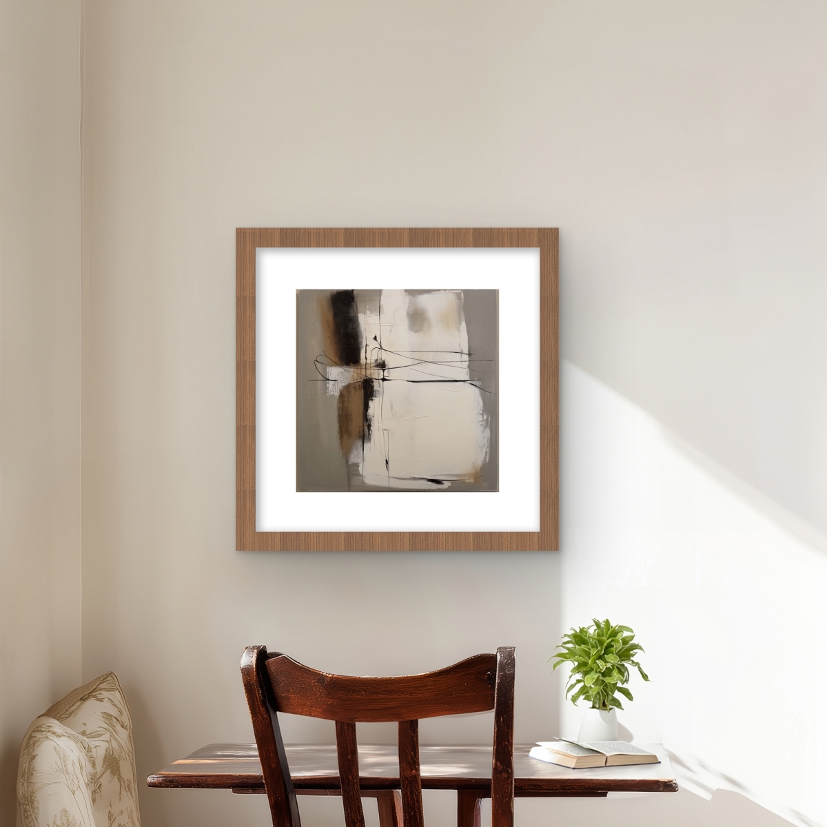 C1FM1616PONQ5A 16 x 16 in. Rusty Splashes - White Abstract Framed Matted Print Decor