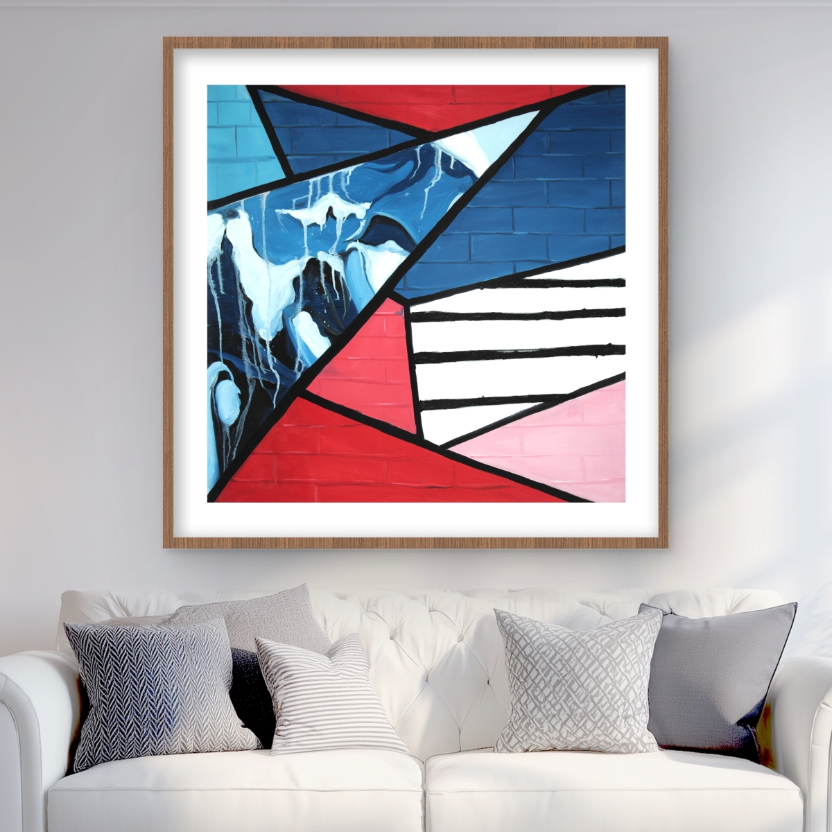 C1FM3636RIZ4S9 36 x 36 in. Diagonal Unity - Red Shapes Framed Matted Print - Home Decor