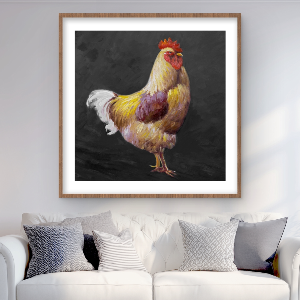 C1FM3636HZ1GLN 36 x 36 in. Beautiful Rooster 2 - Rustic Kitchen Framed Print for Decor