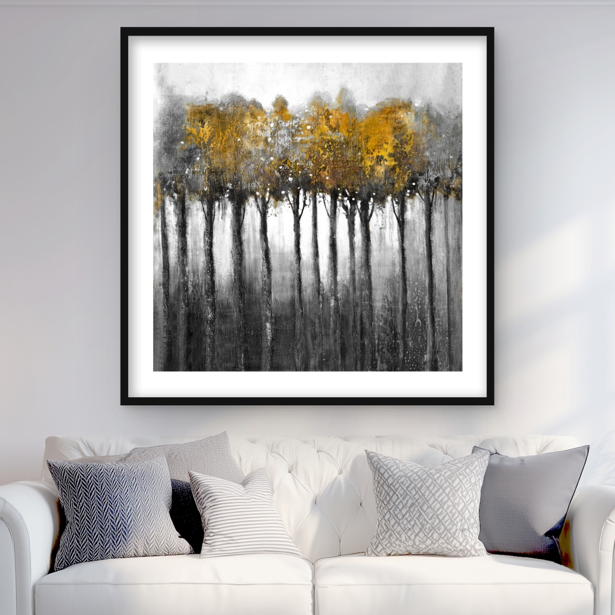 C1FM3636I3KKOQ 36 x 36 in. Illuminated Forest - Trees Gray Framed Matted Print Decor