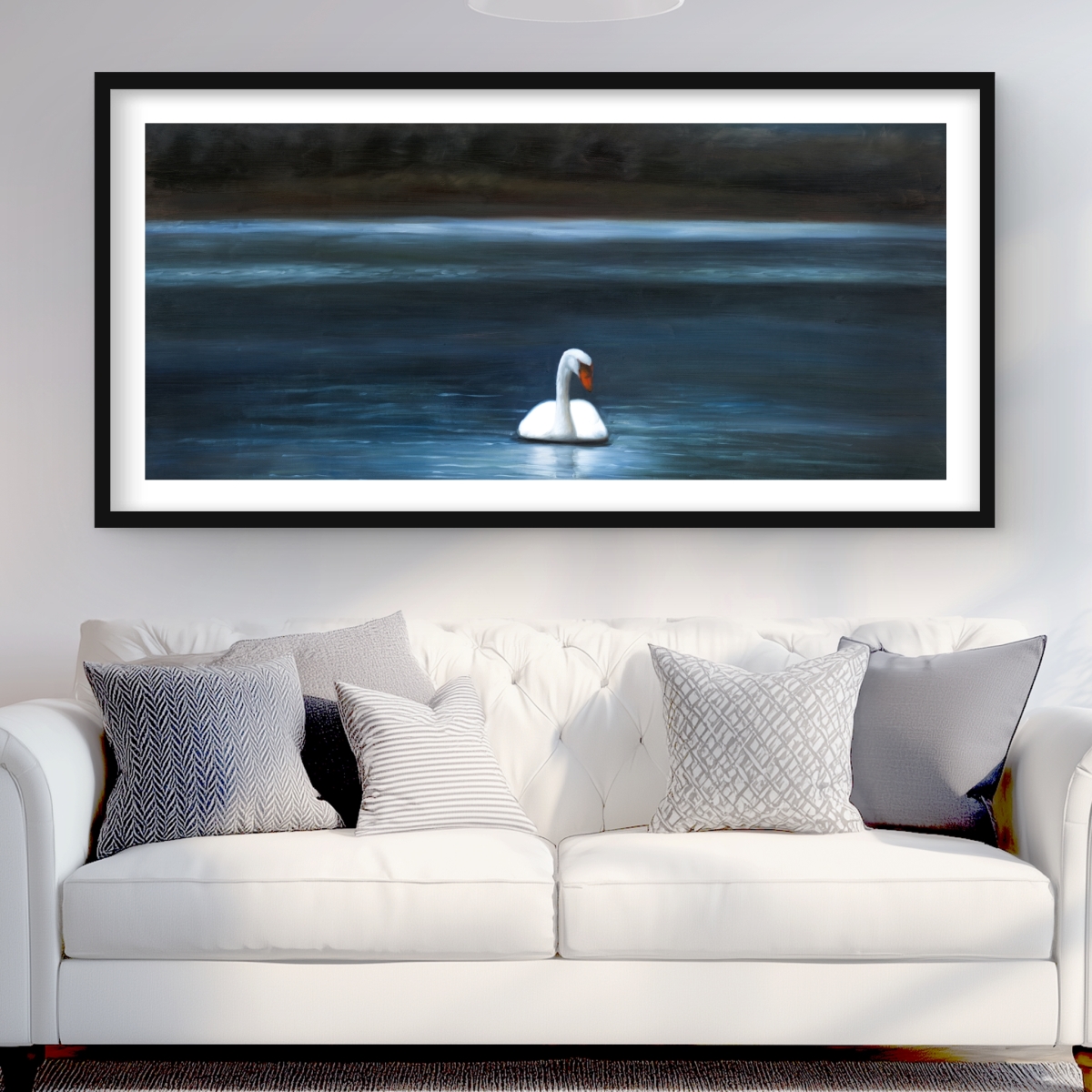C1FM244832YAE7 24 x 48 in. Beautiful Swan - Trees Romantic Framed Matted Print Decor