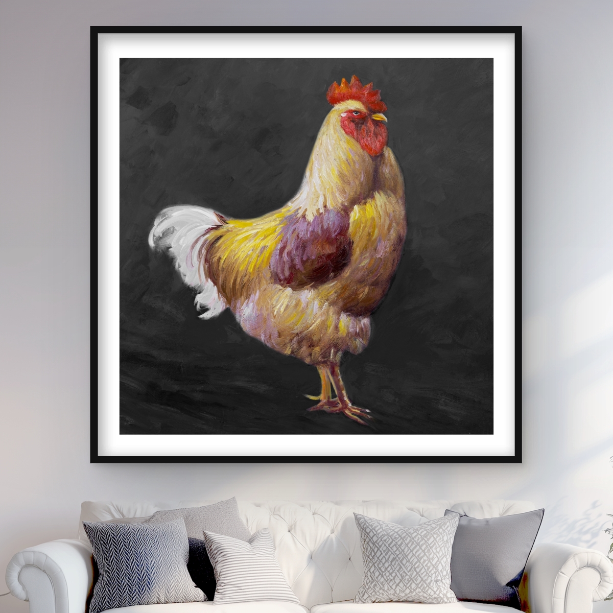 C1FM48487SBBP6 48 x 48 in. Beautiful Rooster 2 - Rustic Farm Animals Framed Print Decor