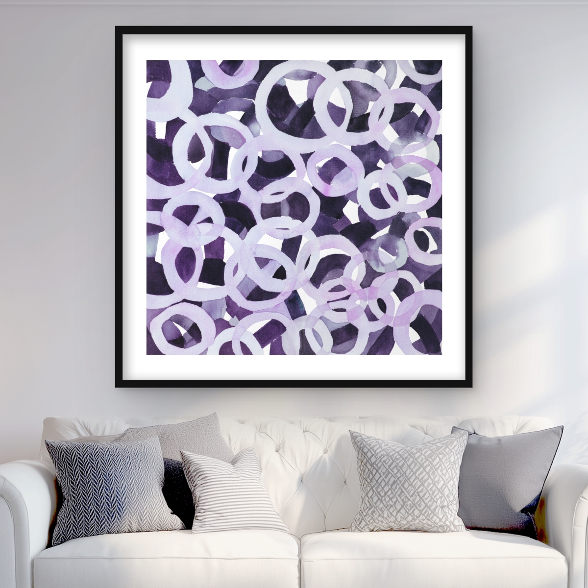 C1FM3636NFL3CS 36 x 36 in. Abstract Purple Circles - Bedroom Pattern Framed Print Decor
