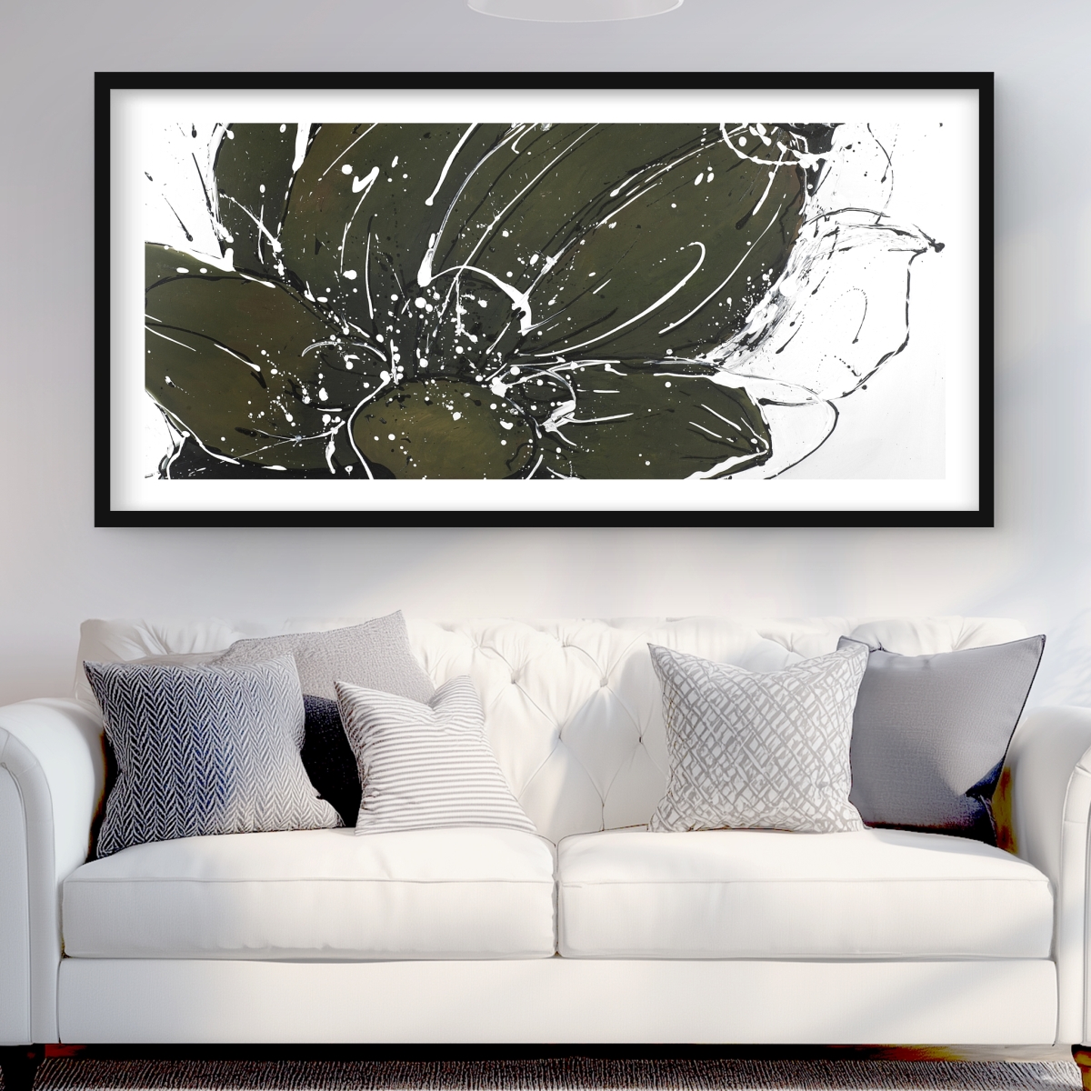 C1FM2448NWT06E 24 x 48 in. Abstract Flower with Paint Splash - Framed Matte Print Decor