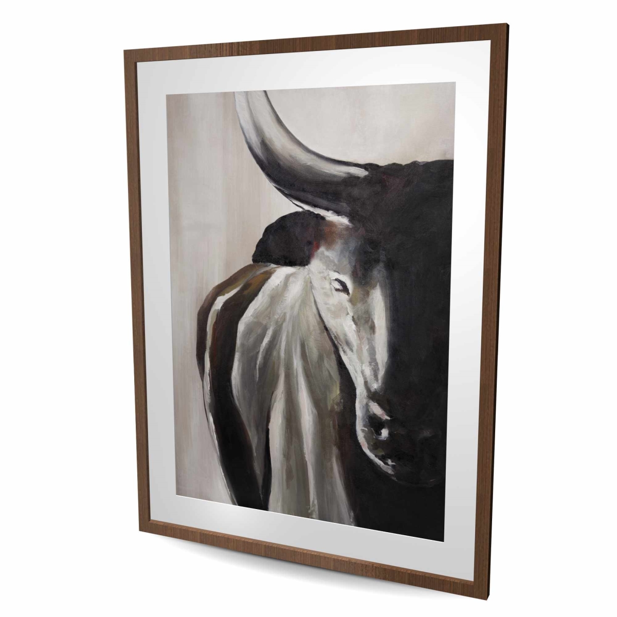 C1FM3648KFLC89 36 x 48 in. Bull Head Front View - Beige Framed Matted Print for Decor