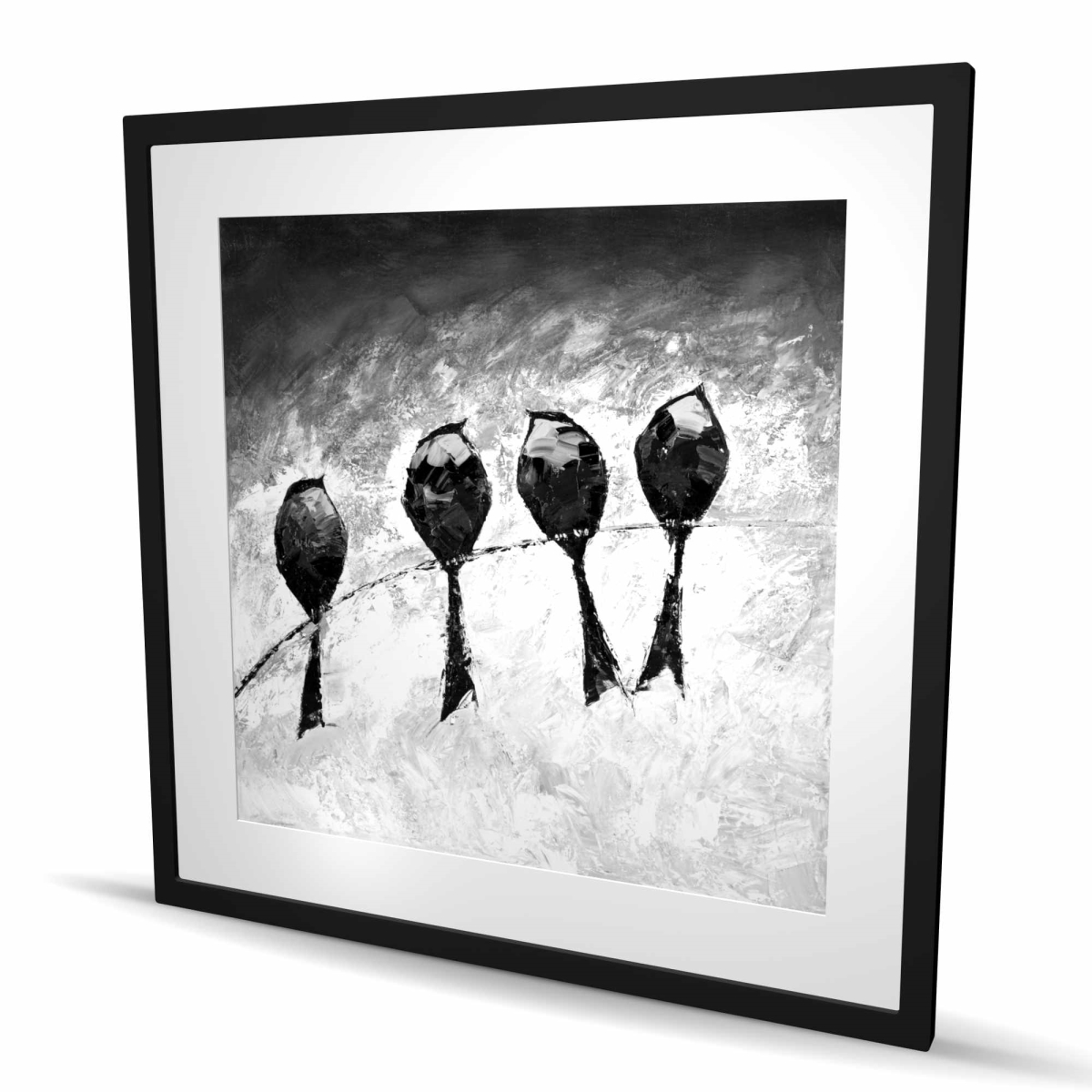 C1FM3636OLAFZ4 36 x 36 in. Four Birds Perched - Framed Matted Print for Home Decor