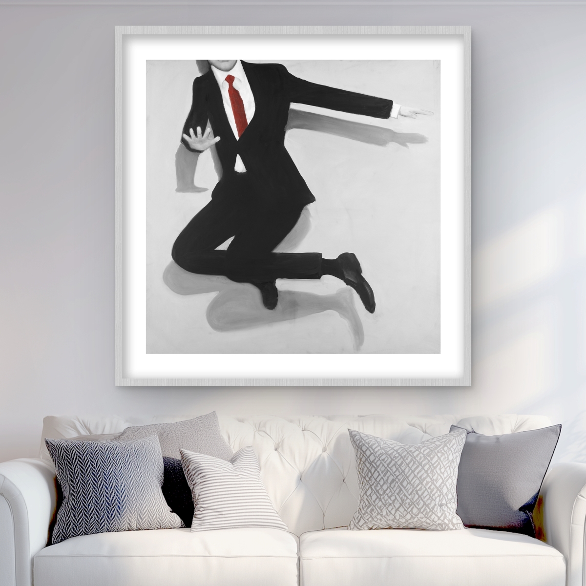 C1FM3636P9RHS8 36 x 36 in. Classical Jumping Man - Bedroom Clothes Framed Matted Print