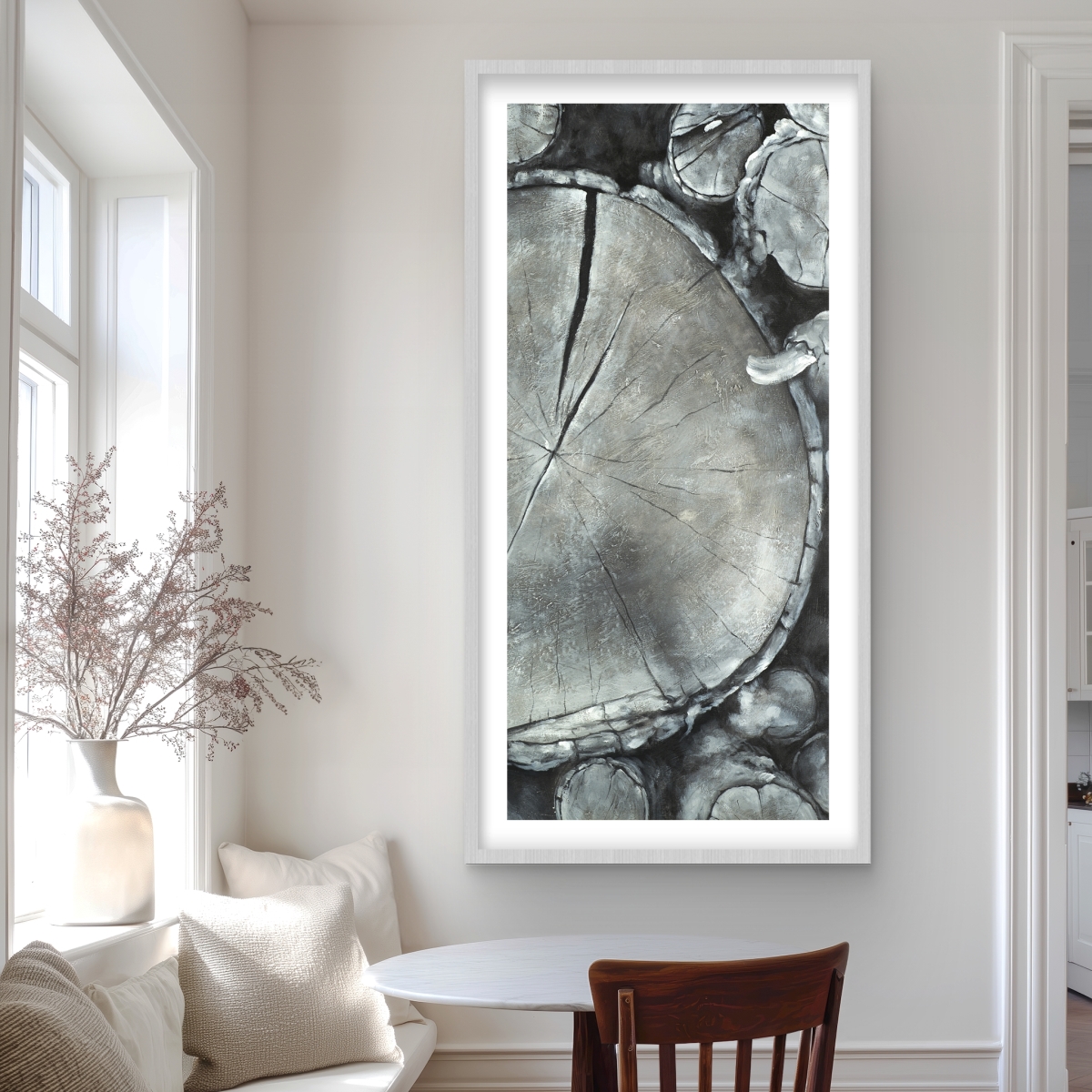 C1FM2448A8LHFS 24 x 48 in. Stacked Wood Logs - Monochrome Still Life Framed Print