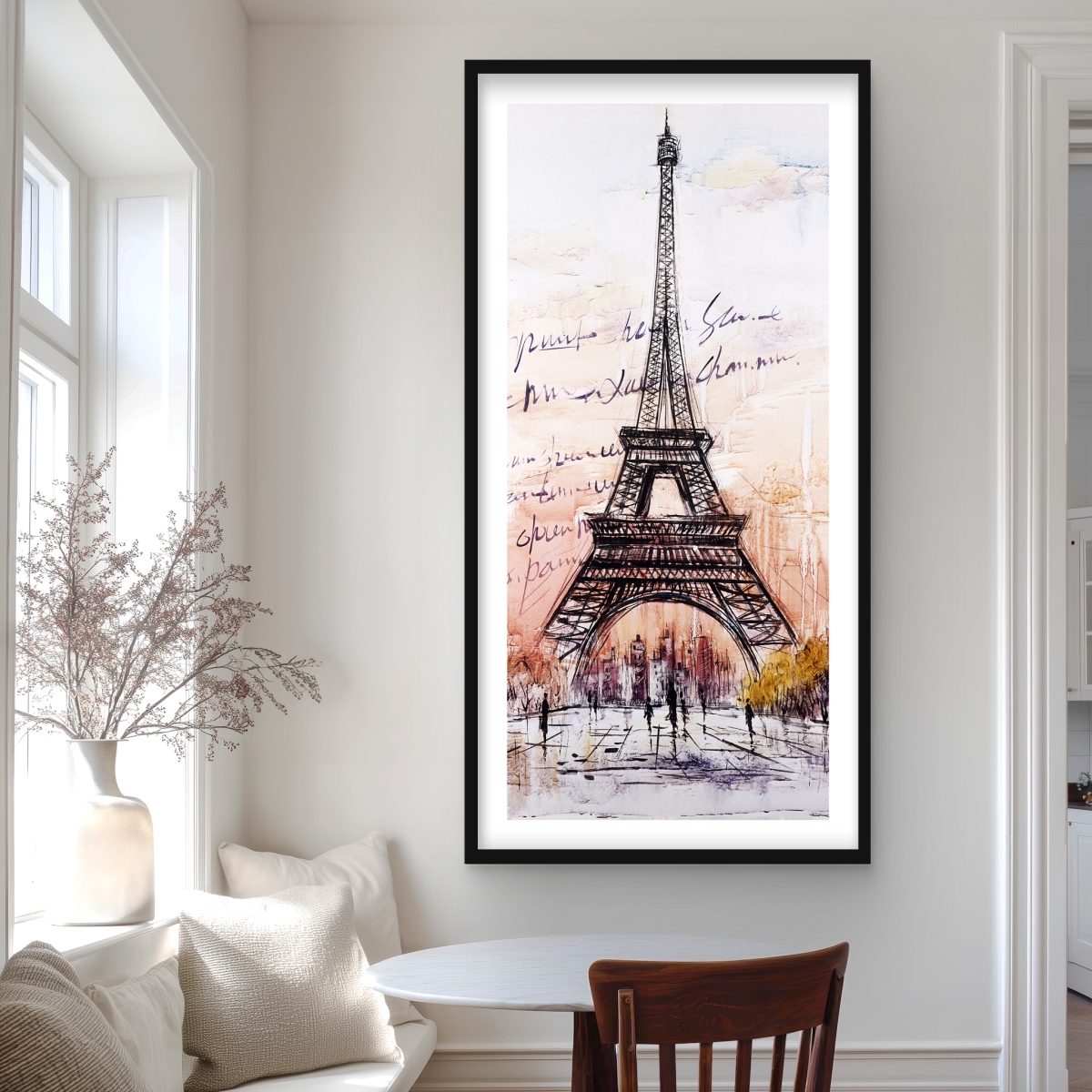 C1FM2448G06MQU 24 x 48 in. Eiffel Tower Sketch - Romantic Trees Framed Print for Decor