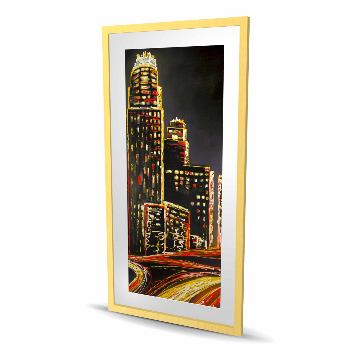 C1FM2448GIT02E 24 x 48 in. Lively City by Night - Framed Matted Print for Home Decor