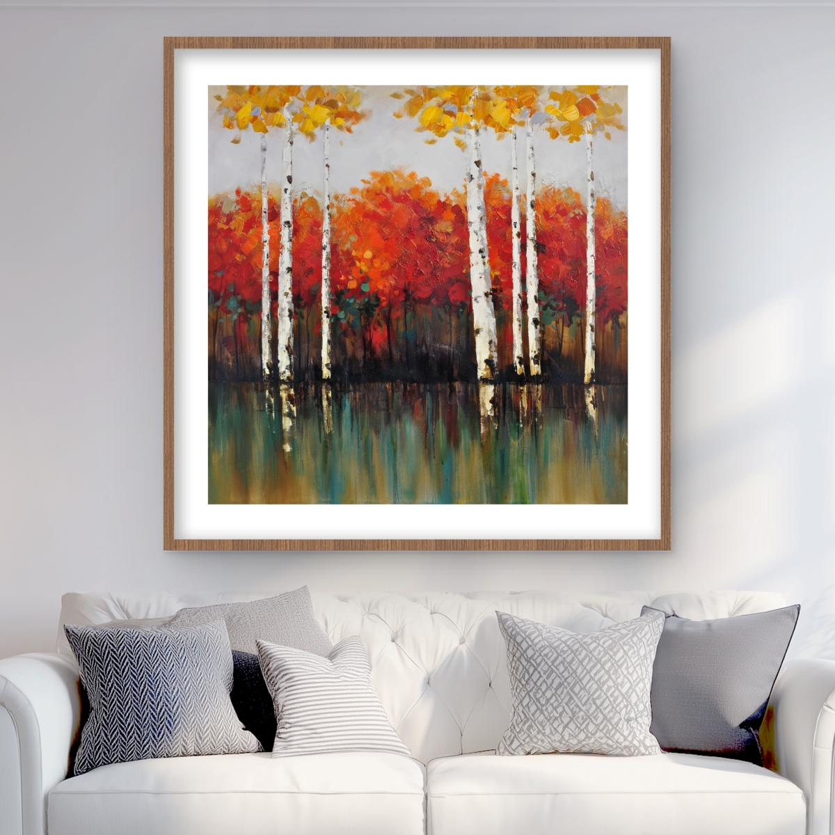C1FM3636EUAJL2 36 x 36 in. Birches by Fall - Contemporary Trees Framed Matted Print