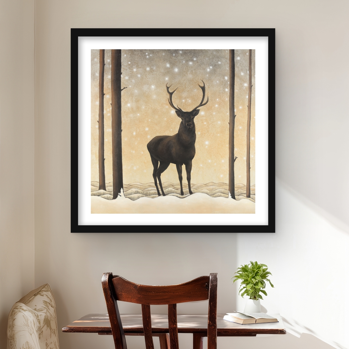 C1FM242427BBQD 24 x 24 in. Roe Deer in Winter - Rustic Framed Print for Home Decor