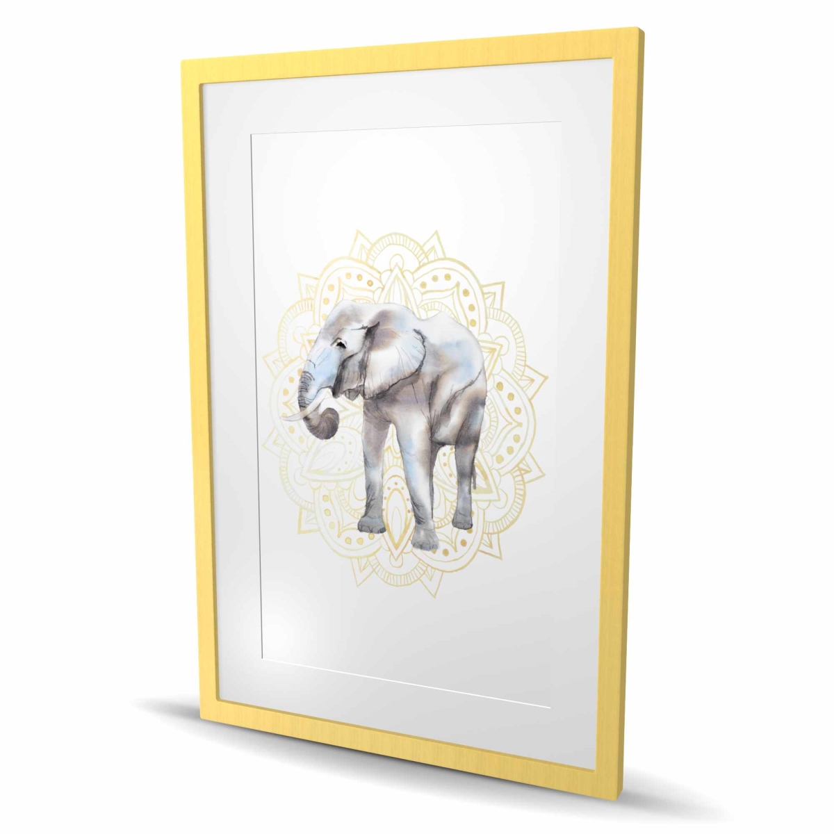 C1FM2436KEYQNR 24 x 36 in. Elephant on Mandalas Pattern - Beige Framed Matted Print