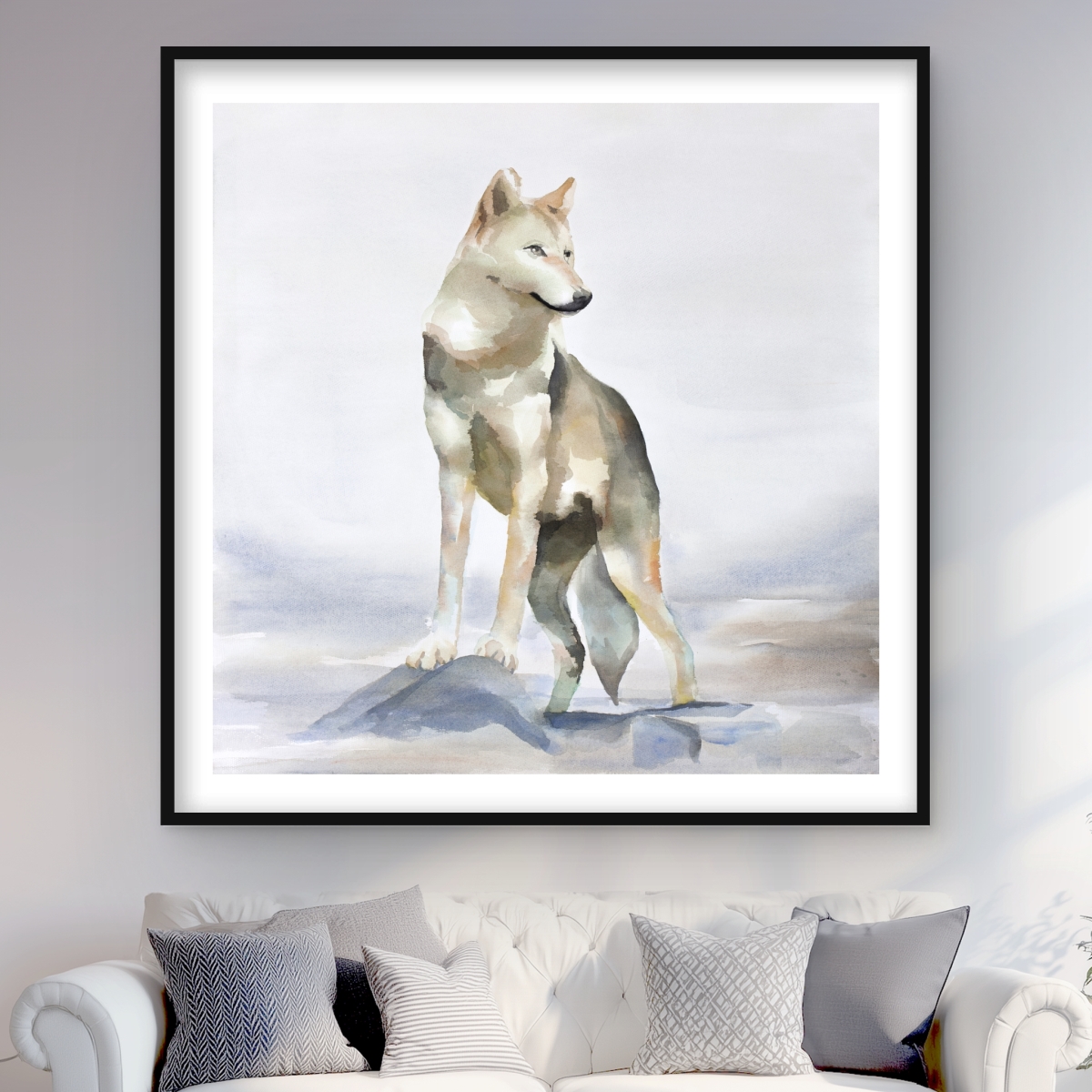 C1FM4848WHXHL6 48 x 48 in. Wolf Rustic Blue Framed Matted Print - Home Decor Art