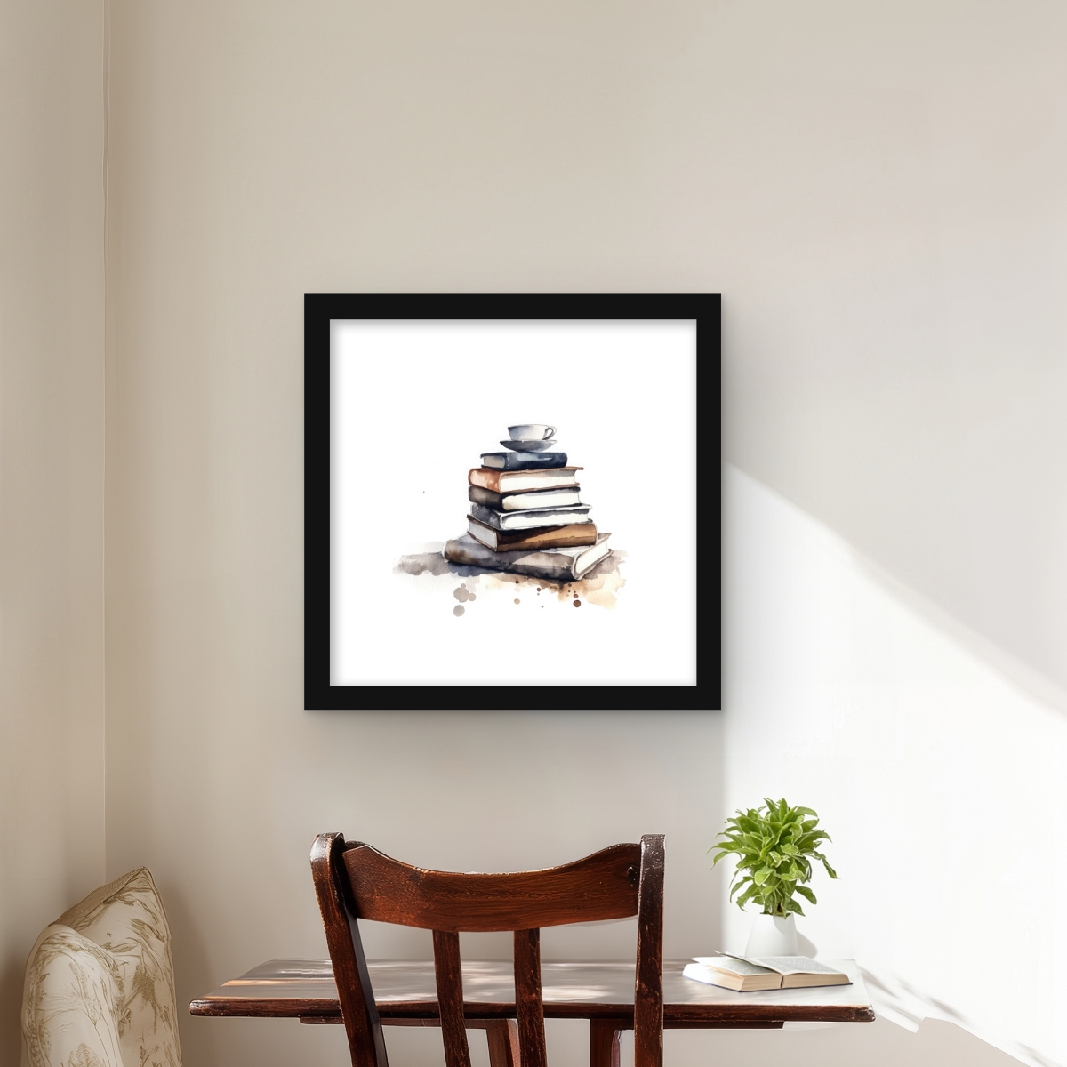 C1FM16165TUOJM 16 x 16 in. Caffeinated Books - White Minimalist Framed Print for Decor
