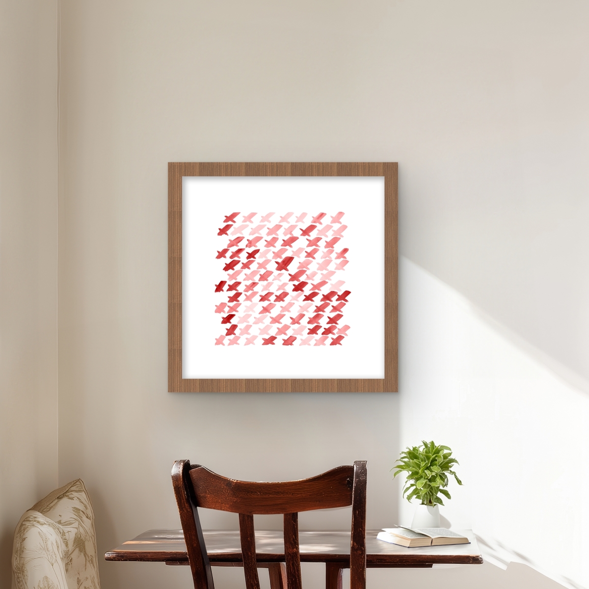 C1FM1616H77C8W 16 x 16 in. X Red Pattern Framed Matted Print - Home Decor Accent