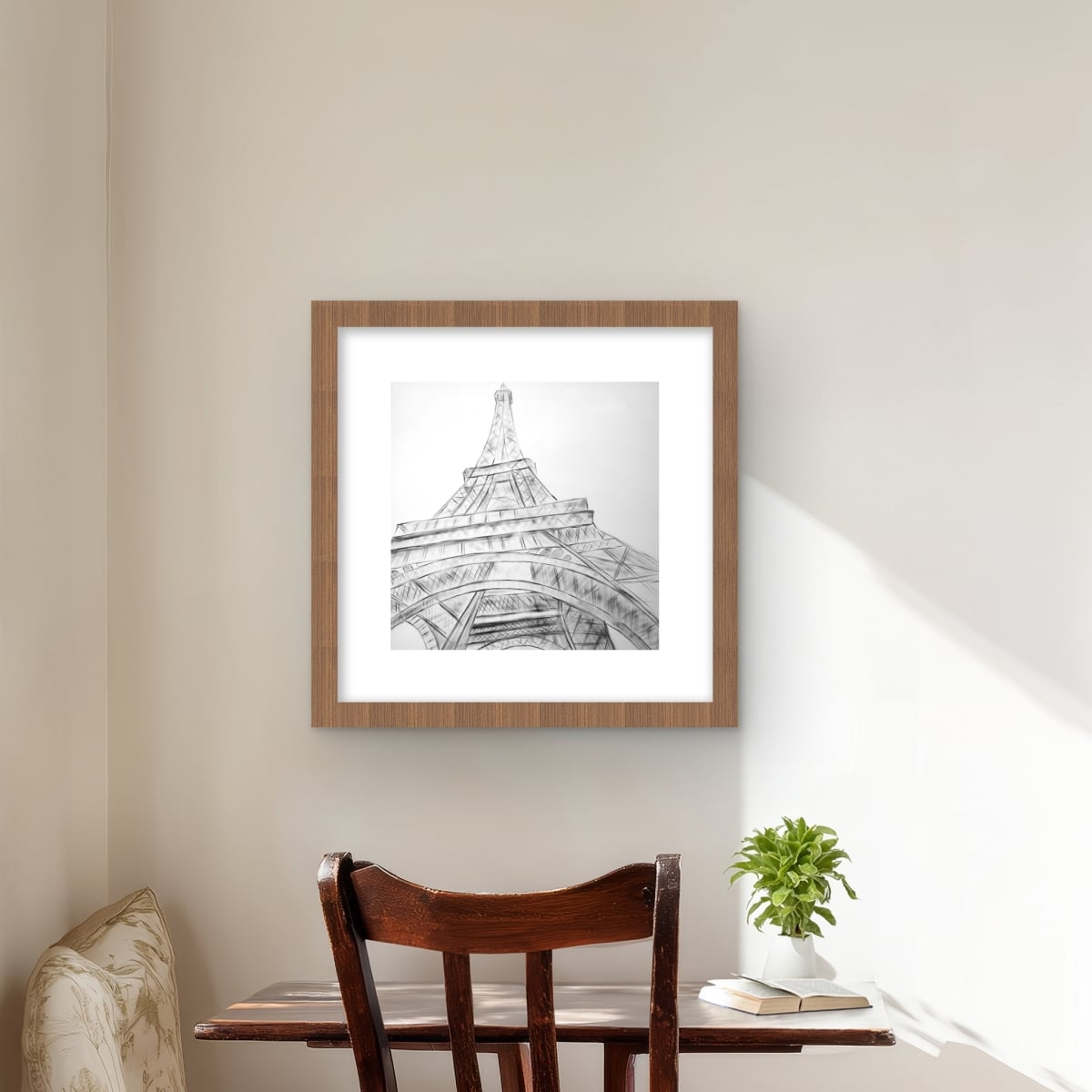 C1FM1616I5XHGI 16 x 16 in. Eiffel Tower Sketch Black & White - Framed Matted Print