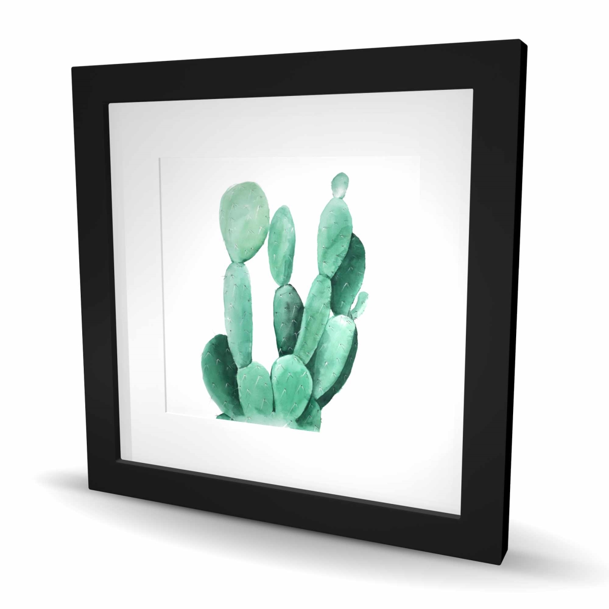 C1FM1616LPCVM8 16 x 16 in. Watercolor Paddle Cactus - Framed Matted Botanical Print