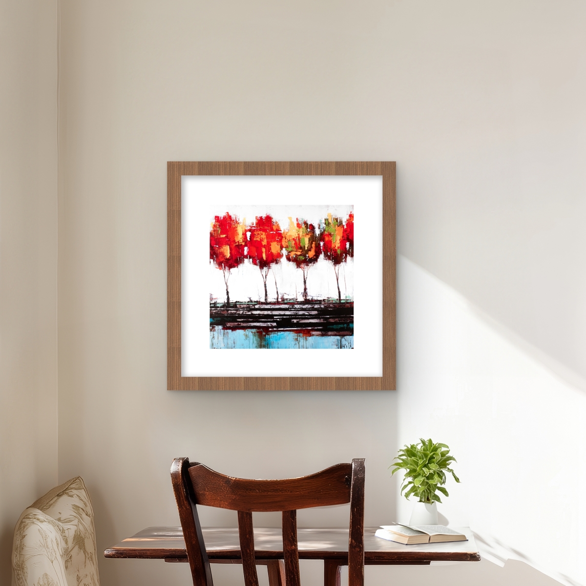 C1FM1616MBTH15 16 x 16 in. Abstract Industrial Style Trees - Framed Matted Print Decor