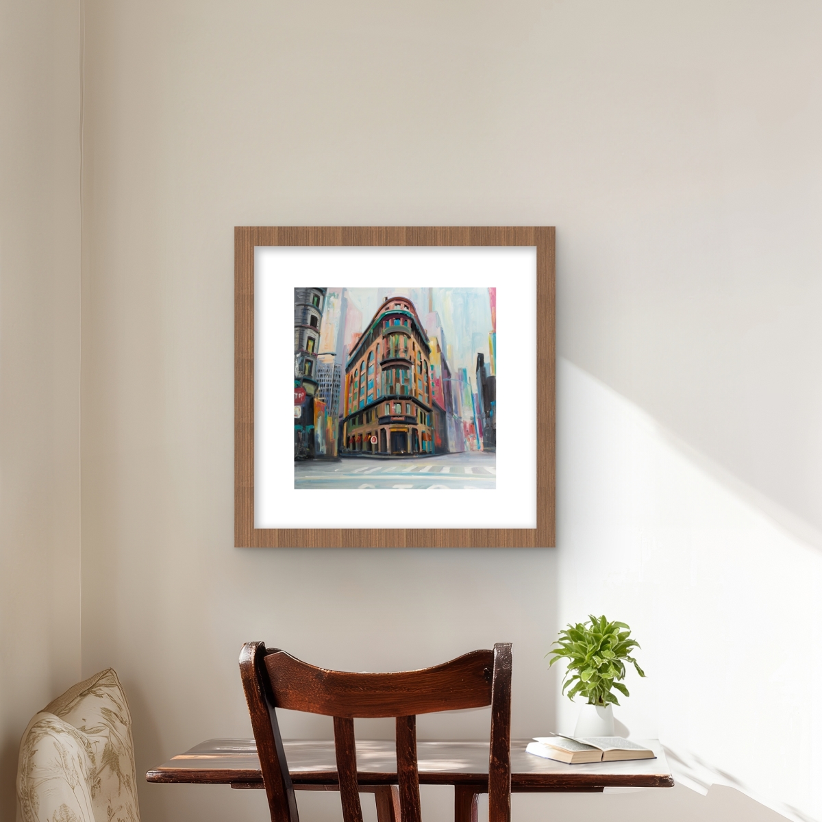 C1FM1616FHOYE1 16 x 16 in. Gray Building Framed Matted Print - NYC Architecture Decor