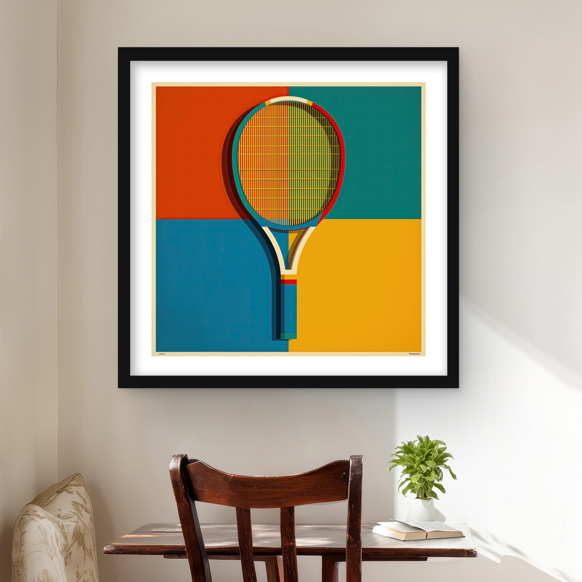 C1FM2424O7PLNO 24 x 24 in. Tennis Racket Print - Red Framed Matted Decor for Home