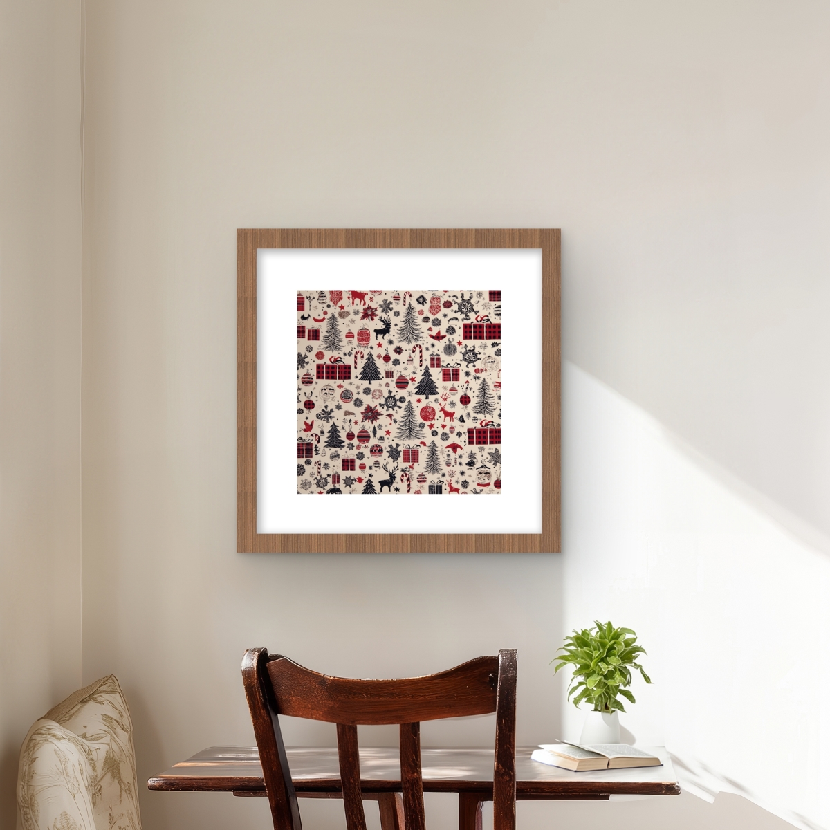 C1FM1616Q8C9OG 16 x 16 in. Christmas Gift Pattern - Gray Framed Matted Home Decor Print