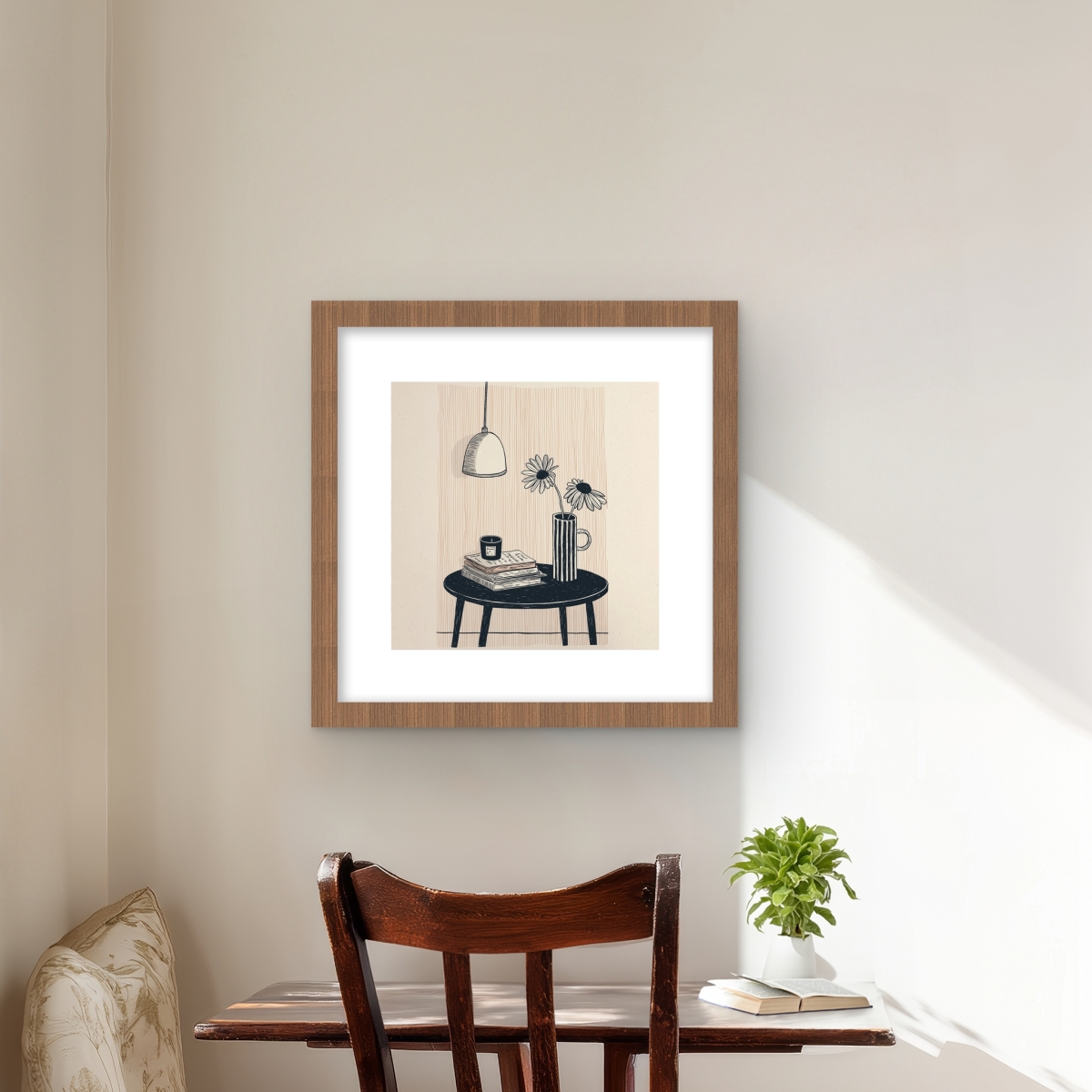 C1FM1616UL4R3B 16 x 16 in. Rough Table - Still Life Black Framed Matted Print for Decor