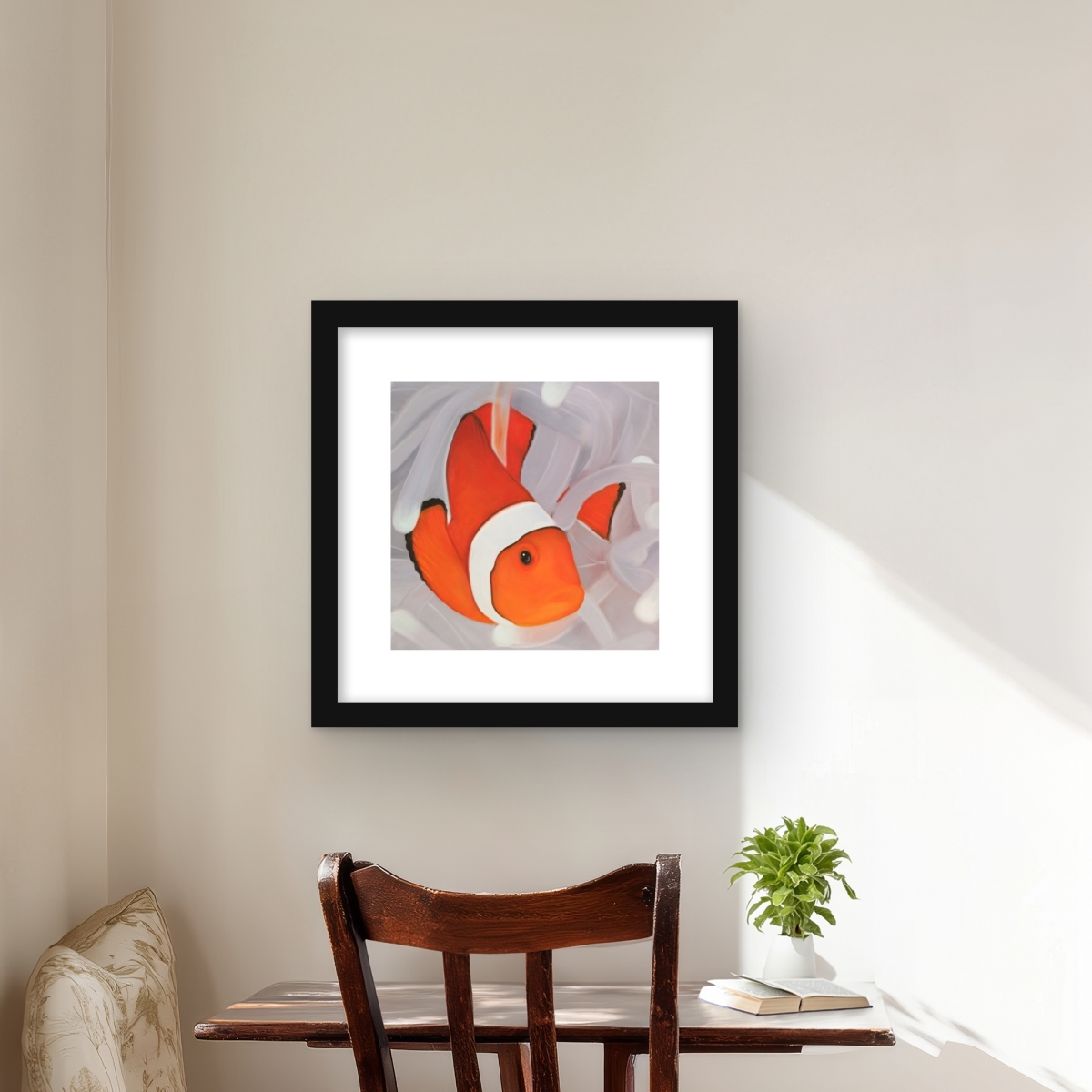 C1FM1616IJFOT4 16 x 16 in. Clownfish Under the Sea - Orange Aquatic Print for Decor