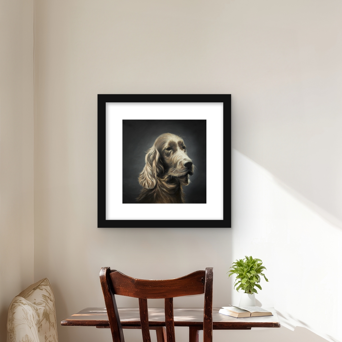 C1FM1616F7P5JU 16 x 16 in. Field Spaniel Brown Hyperrealist Framed Matted Print - Decor