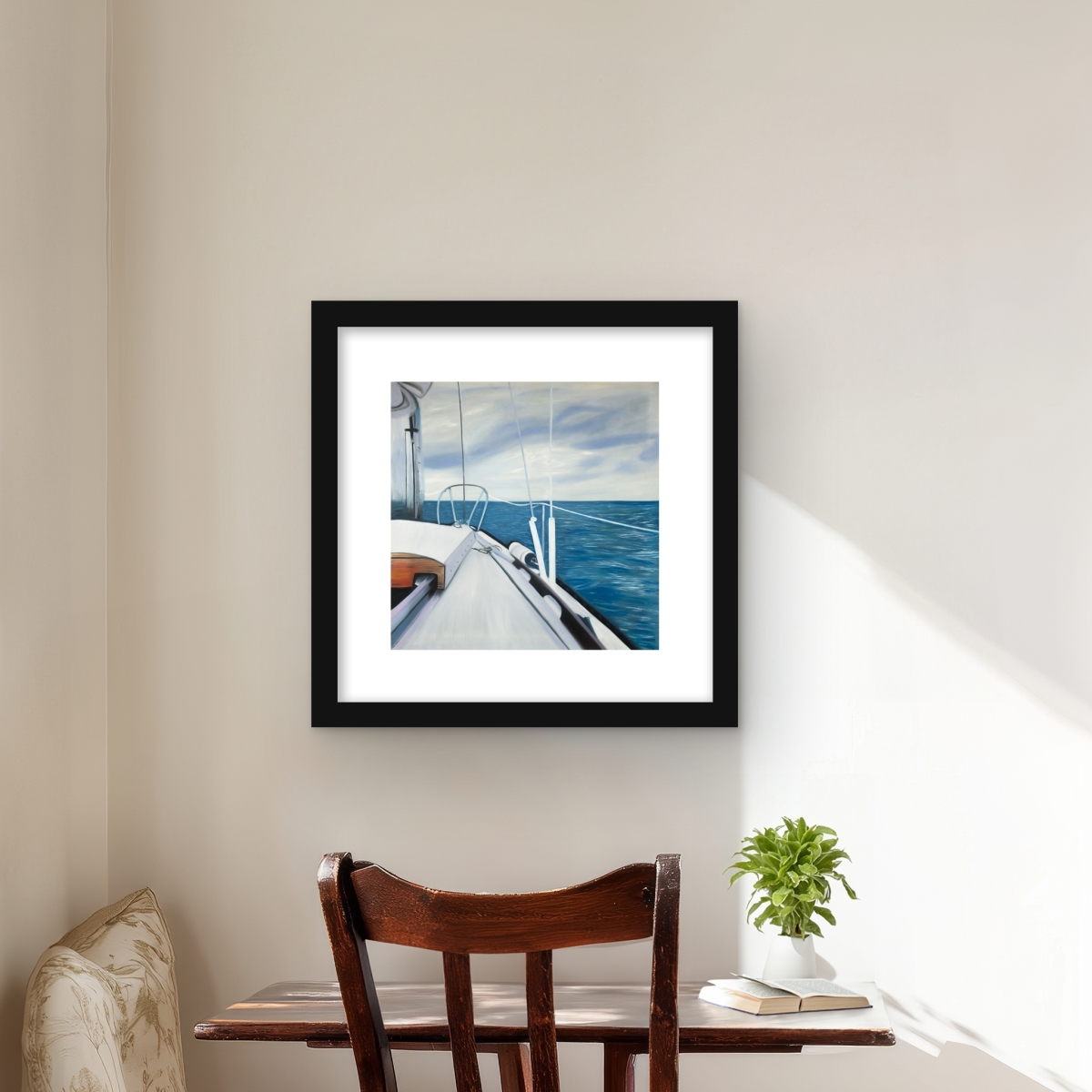 C1FM161630CCIF 16 x 16 in. Sail on the Water - Blue Framed Matted Print for Home Decor