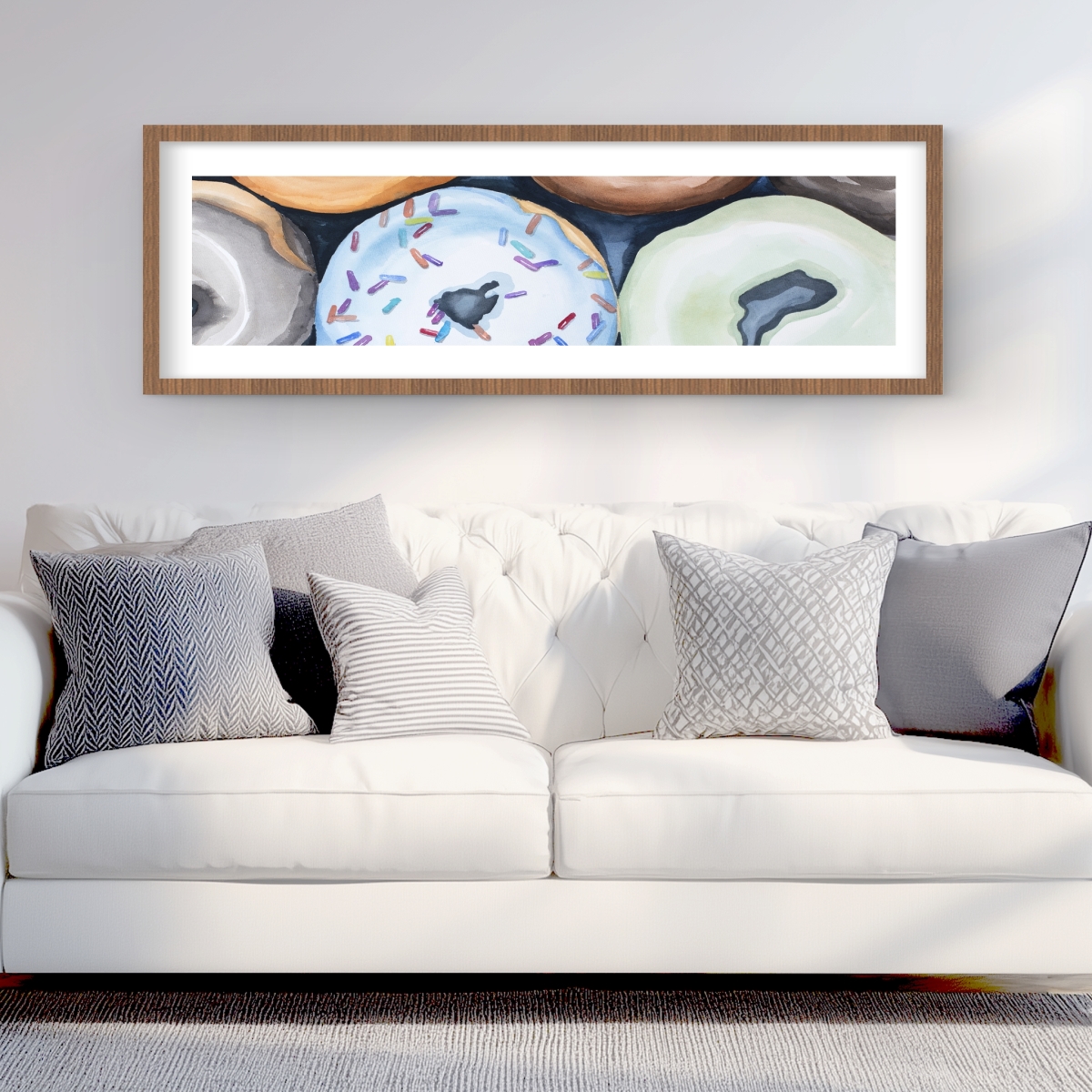 C1FM1648DMFCNZ 16 x 48 in. Watercolor Doughnuts with Icing - Framed Kitchen Print Decor